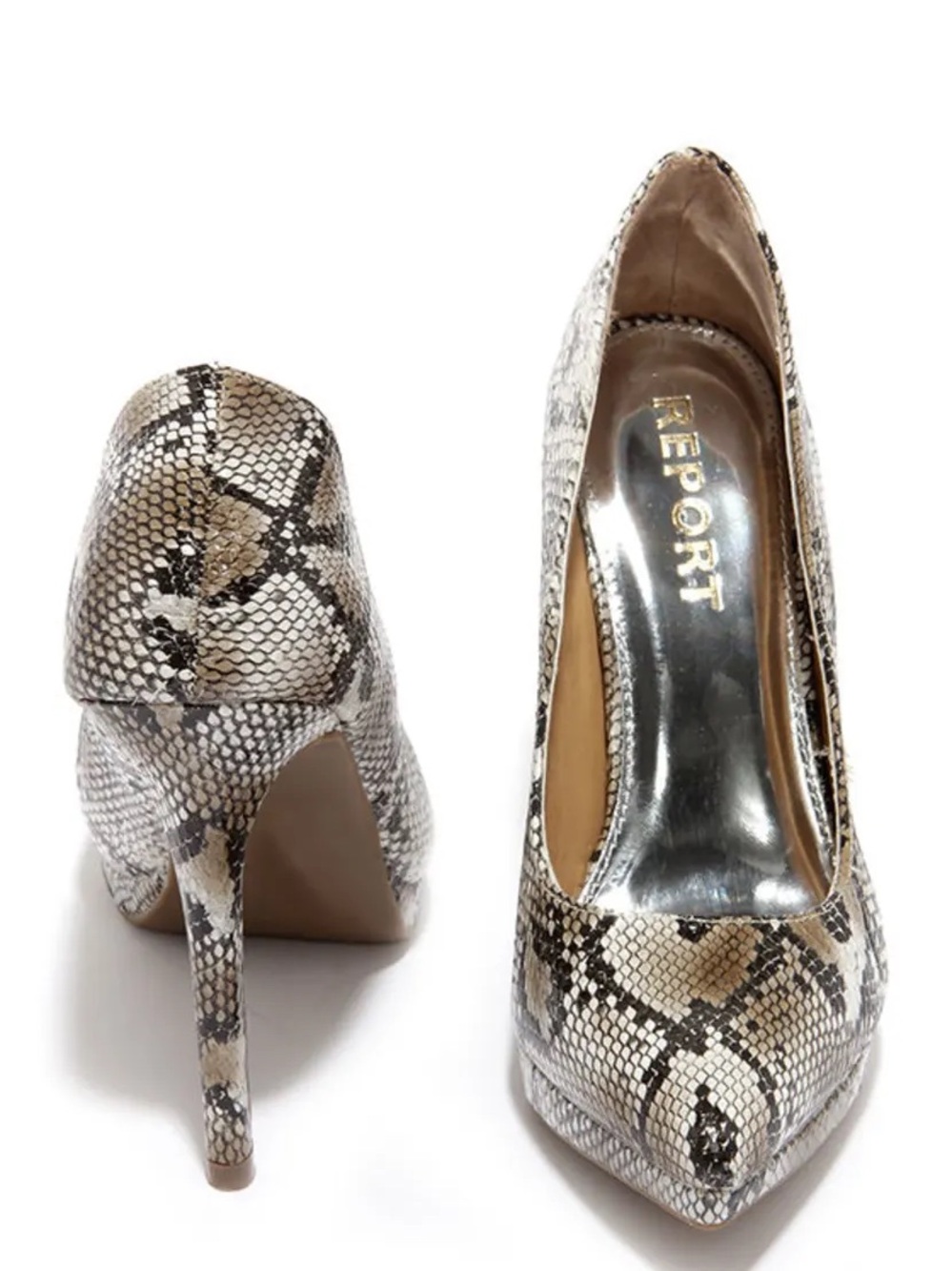 Report Tashi Natural Snake-Print Pointed Toe Platform Pump High Heels - Size 7.5